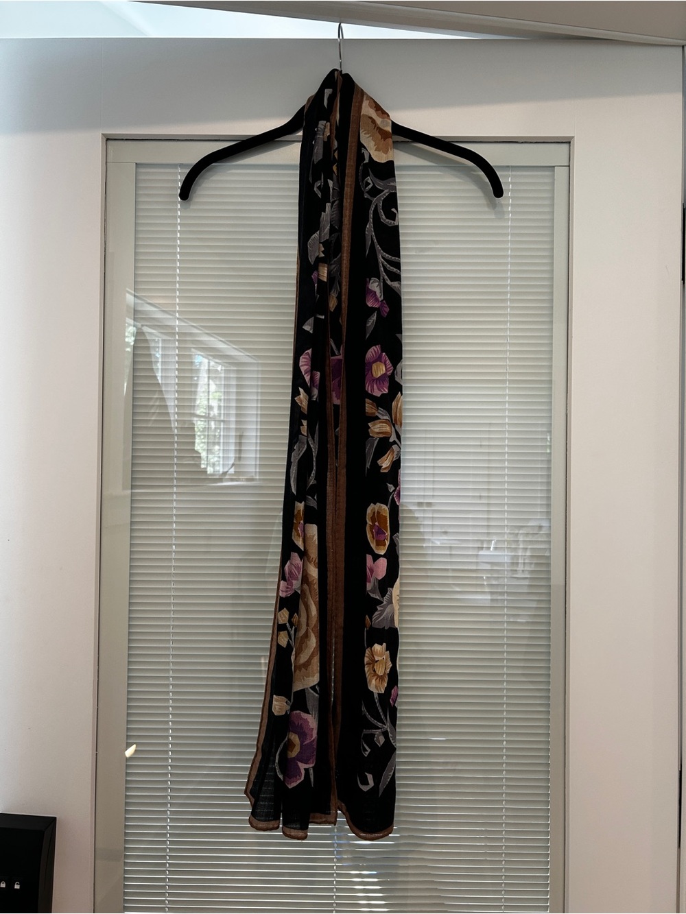 Loewe Black Velvet Curtain Panel with Pink & Gold Floral Embroidery